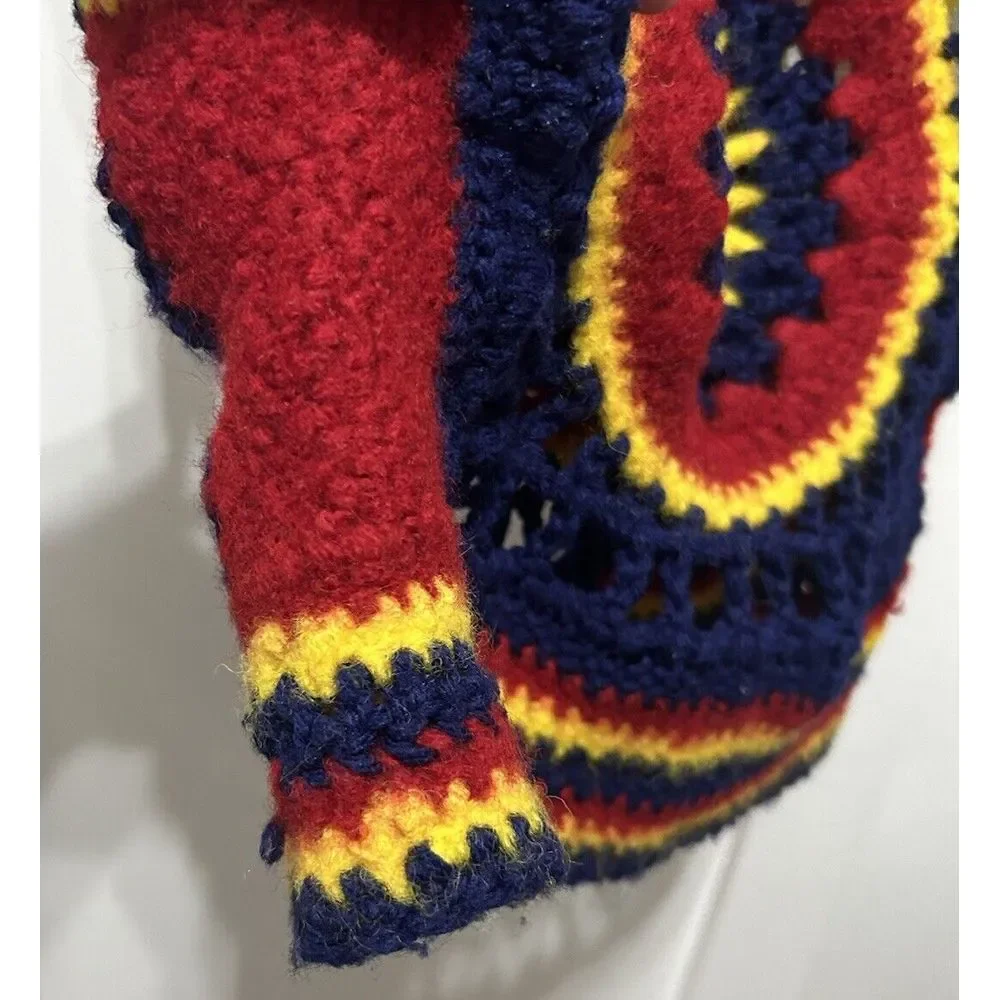 BOHO Hippie Vintage Handmade Crochet Granny Purple Flower Vest Tank Small - Picture 5 of 11